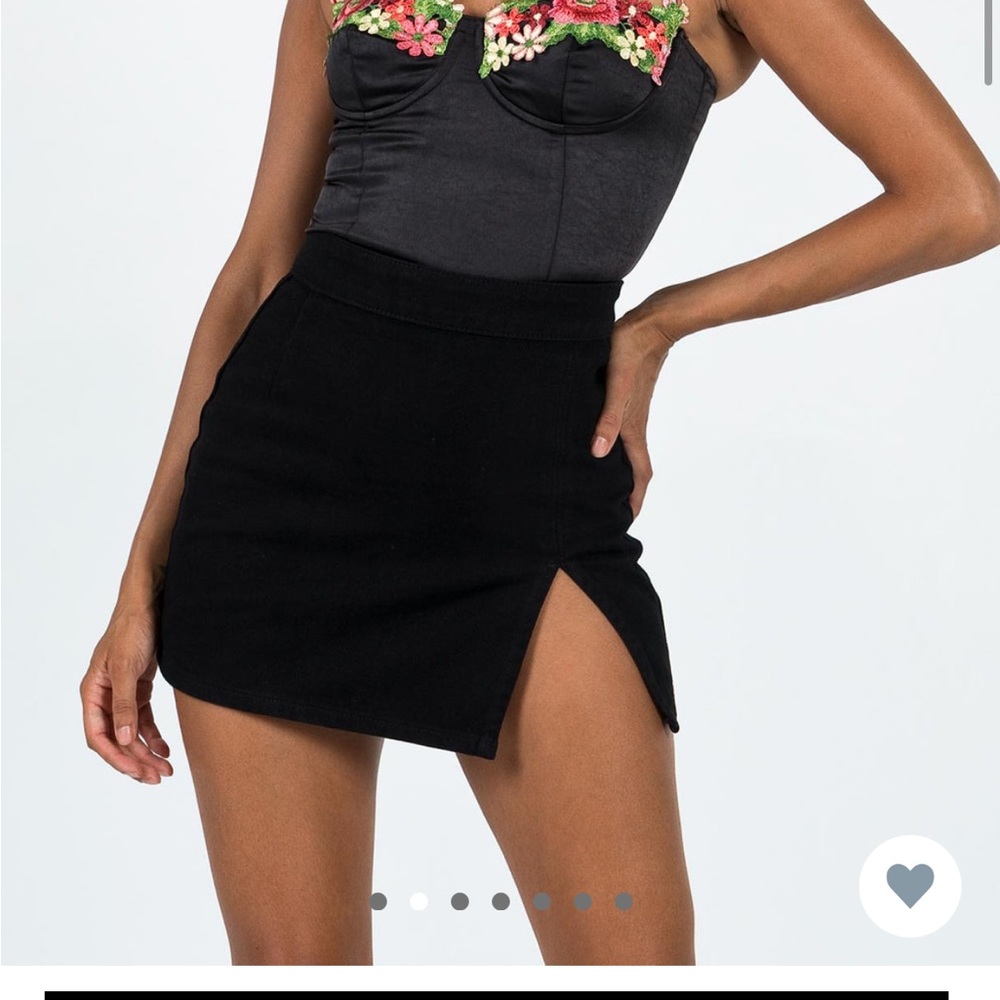 Princess Polly Lioness Black Lola Mini Denim Skirt With Slit